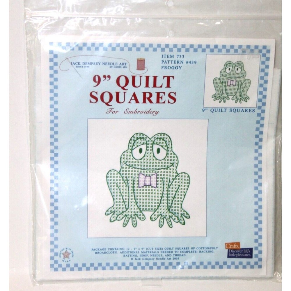 Jack Dempsey Needle Art Embroidery 9" Quilt Squares #439 Froggy Item 733
